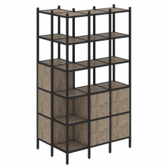 Loft Угловой внешний стеллаж наборный VR.L-54 Тиквуд тёмный/Чёрный металл 862*1278*2280