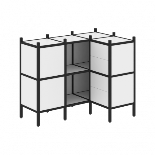 Loft Угловой внутренний стеллаж наборный VR.L-28 Белый бриллиант/Чёрный металл 1278*862*1047