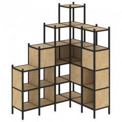 Loft Угловой внутренний стеллаж наборный VR.L-44 Тиквуд светлый/Чёрный металл 1694*1278*2280