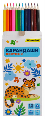 Карандаши цв. Silwerhof Веселые друзья 2.65мм трехгран. дерево ассорти 12цв. коробка/европод.