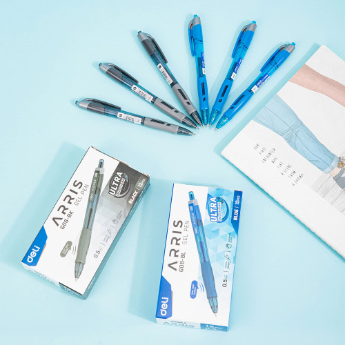 Ручка гелев. автоматическая Deli Arris EG08-BK прозрачный/серый d=0.5мм черн. черн. резин. манжета