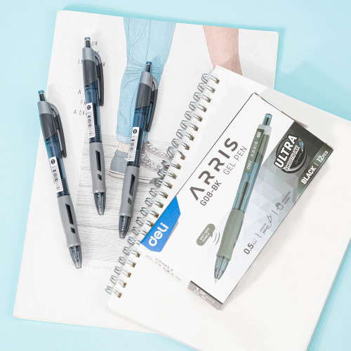 Ручка гелев. автоматическая Deli Arris EG08-BK прозрачный/серый d=0.5мм черн. черн. резин. манжета