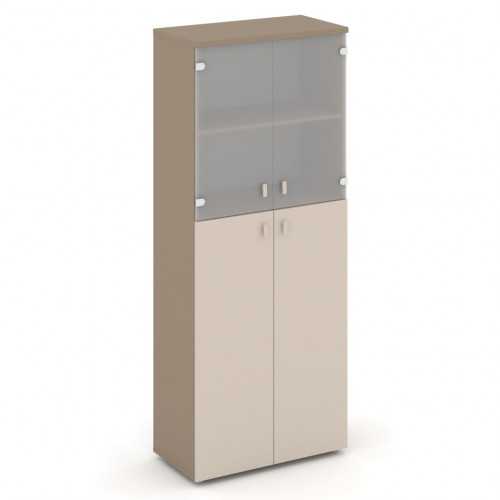 Estetica Шкаф высокий широкий (2 сред. фасада ЛДСП+2 низ. фасада стекло) ES.ST-1.7 Латте/Капучино/Сатин матовый 800*420*1977