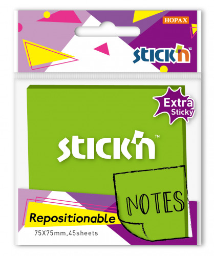 Блок самоклеящийся бумажный Stick`n 27097 76x76мм 45лист. зеленый неон 1цв.в упак. усиленный клей