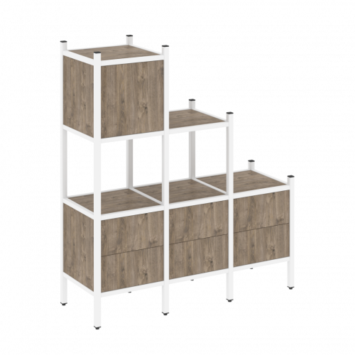 Loft Прямой стеллаж наборный VR.L-12 Тиквуд тёмный/Белый металл 1278*446*1458