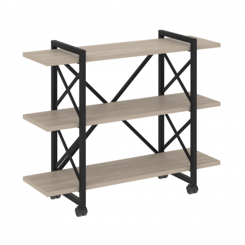Loft Стеллаж на колесных опорах-3 полки VR.L-MST.K-3.8V Дуб аттик/Чёрный металл 1200*400*968