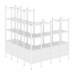 Loft Угловой внешний стеллаж наборный VR.L-55 Белый бриллиант/Белый металл 1694*1694*1869