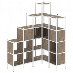 Loft Угловой внутренний стеллаж наборный VR.L-44 Тиквуд тёмный/Белый металл 1694*1278*2280