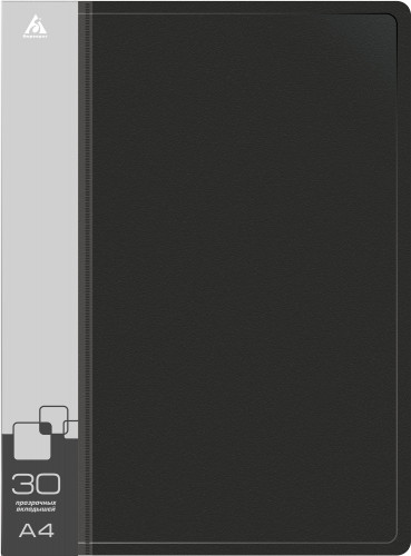 Папка с 30 прозр.вклад. Бюрократ -BPV30BLCK A4 пластик 0.65мм торц.карм с бум. встав черный