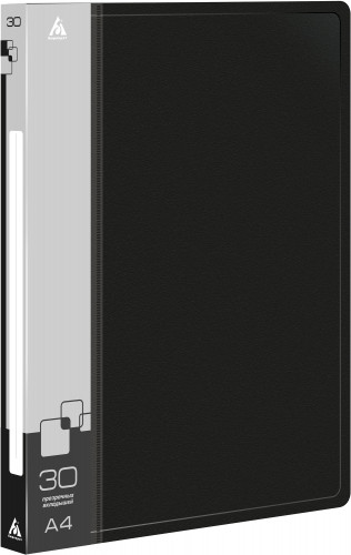 Папка с 30 прозр.вклад. Бюрократ -BPV30BLCK A4 пластик 0.65мм торц.карм с бум. встав черный