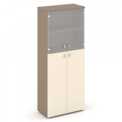Estetica Шкаф высокий широкий (2 сред. фасада ЛДСП+2 низ. фасада стекло) ES.ST-1.7 Латте/Сатин/Сатин матовый 800*420*1977