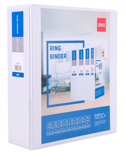 Папка на 2-х D-кольцах Deli E5619N A4 пластик 0.13мм белый вмест.410лист.