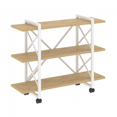 Loft Стеллаж на колесных опорах-3 полки VR.L-MST.K-3.8V Тиквуд светлый/Белый металл 1200*400*968