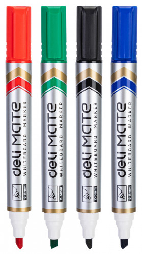 Набор маркеров для досок Deli EU00403 Mate скошенный пиш. наконечник 2-5мм 4цв. ассорти