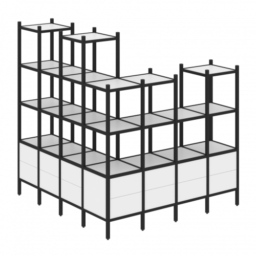 Loft Угловой внешний стеллаж наборный VR.L-55 Белый бриллиант/Чёрный металл 1694*1694*1869