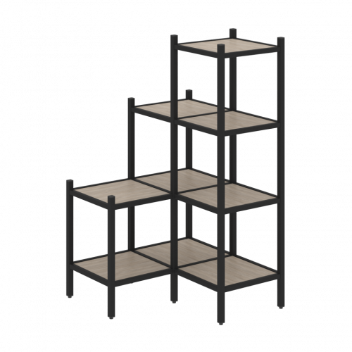 Loft Угловой внутренний стеллаж наборный VR.L-36 Дуб аттик/Чёрный металл 862*862*1458