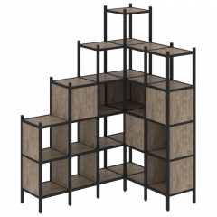 Loft Угловой внутренний стеллаж наборный VR.L-44 Тиквуд тёмный/Чёрный металл 1694*1278*2280