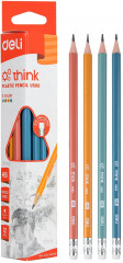 Карандаш ч/г Deli EU50000 Think HB трехгран. пластик кор.европод. (12шт) ластик