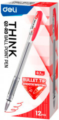 Набор ручек шариков. Deli Think EQ2-RD-P прозрачный/красный d=0.7мм красн. черн. (12шт)