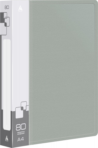 Папка с 80 прозр.вклад. Бюрократ -BPV80GREY A4 пластик 0.8мм торц.карм с бум. встав серый