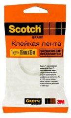 Клейкая лента канцелярская 3M Scotch Эконом 500-1533 7100204217 прозрачная шир.15мм дл.33м