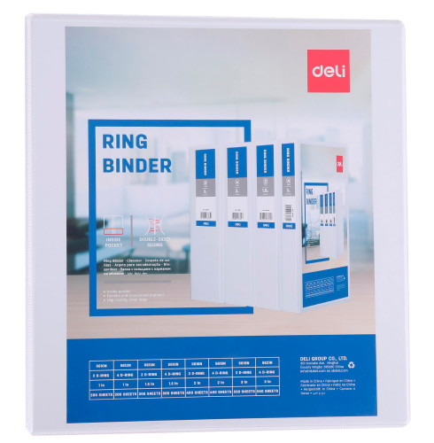 Папка на 4-х D-кольцах Deli E5621N A4 пластик 0.13мм белый вмест.410лист.