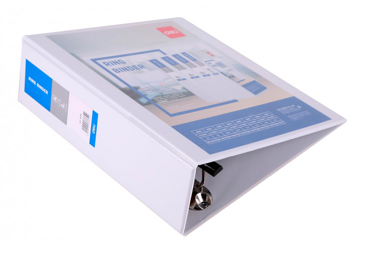 Папка на 4-х D-кольцах Deli E5621N A4 пластик 0.13мм белый вмест.410лист.