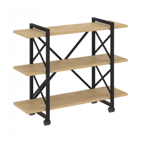 Loft Стеллаж на колесных опорах-3 полки VR.L-MST.K-3.8V Тиквуд светлый/Чёрный металл 1200*400*968