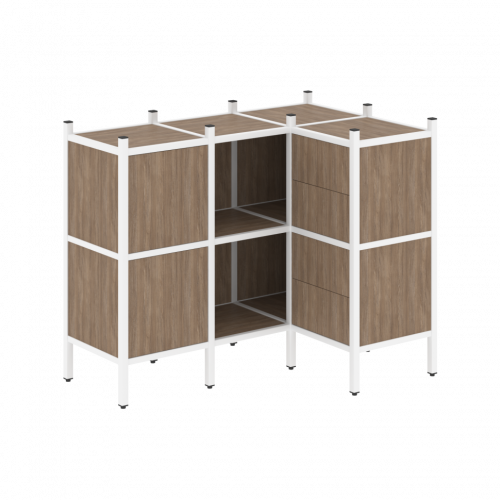 Loft Угловой внутренний стеллаж наборный VR.L-28 Дуб аризона/Белый металл 1278*862*1047