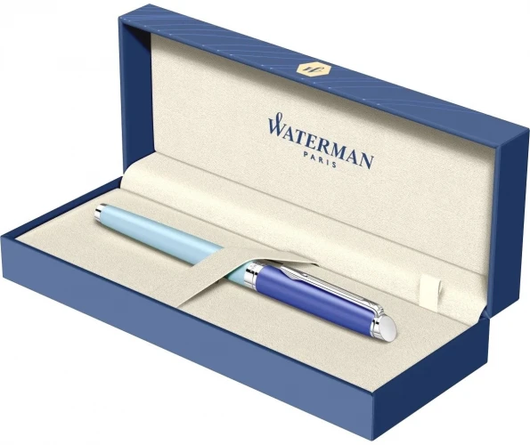 Ручка перьев. Waterman Hemisphere Colour Blocking (2179924) Blue CT F сталь нержавеющая F син. черн. подар.кор.