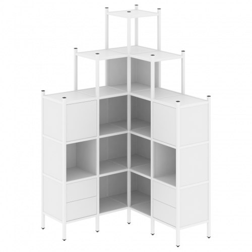 Loft Угловой внутренний стеллаж наборный VR.L-45 Белый бриллиант/Белый металл 1278*1278*2280