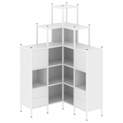 Loft Угловой внутренний стеллаж наборный VR.L-45 Белый бриллиант/Белый металл 1278*1278*2280