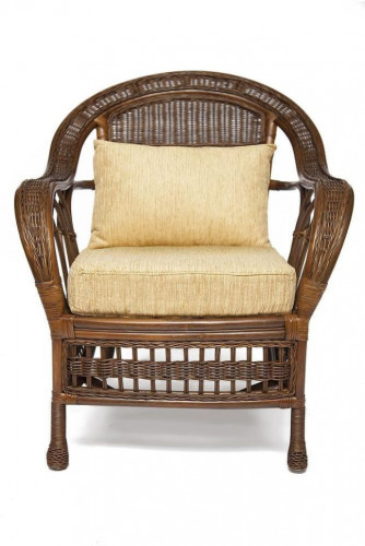 КОМПЛЕКТ для отдыха "MICHELLE" ( стол со стеклом+ диван + 2 кресла + подушки), Pecan Washed (античн. орех), Ткань рубчик, цвет кремовый