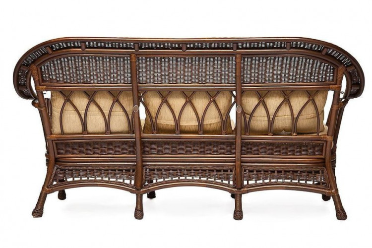 КОМПЛЕКТ для отдыха "MICHELLE" ( стол со стеклом+ диван + 2 кресла + подушки), Pecan Washed (античн. орех), Ткань рубчик, цвет кремовый