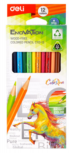 Карандаши цв. Deli EC113-12 Enovation трехгран. пластик 12цв. коробка/европод. (12шт)