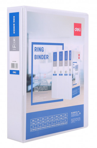 Папка на 4-х D-кольцах Deli E5615N A4 пластик 0.13мм белый вмест.225лист.