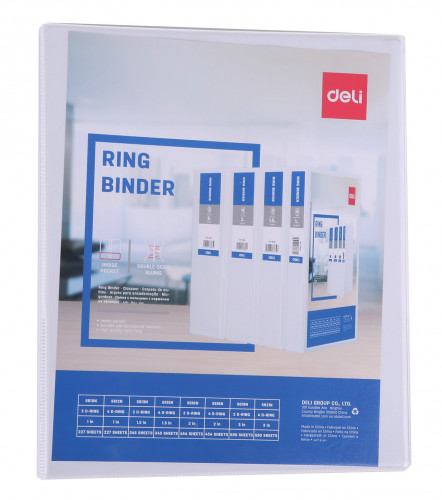 Папка на 4-х D-кольцах Deli E5615N A4 пластик 0.13мм белый вмест.225лист.