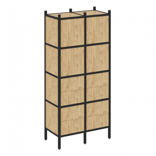 Loft Прямой стеллаж наборный VR.L-04 Тиквуд светлый/Чёрный металл 862*446*1869