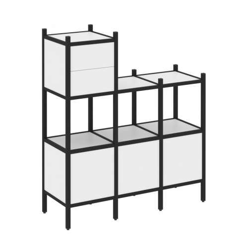 Loft Прямой стеллаж наборный VR.L-13 Белый бриллиант/Чёрный металл 1278*446*1458