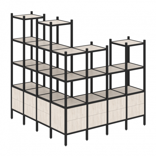 Loft Угловой внешний стеллаж наборный VR.L-55 Денвер светлый/Чёрный металл 1694*1694*1869