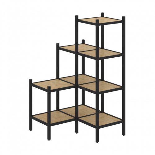 Loft Угловой внутренний стеллаж наборный VR.L-36 Тиквуд светлый/Чёрный металл 862*862*1458
