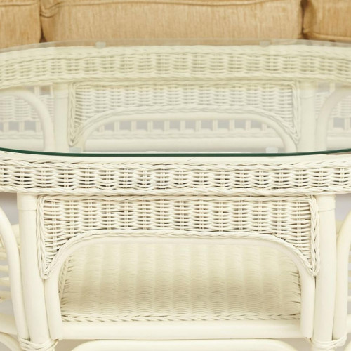 КОМПЛЕКТ для отдыха "MICHELLE" ( стол со стеклом+ диван + 2 кресла + подушки), TCH White (белый), Ткань рубчик, цвет кремовый