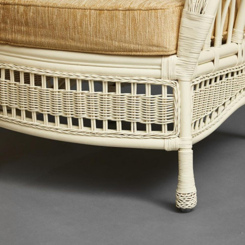 КОМПЛЕКТ для отдыха "MICHELLE" ( стол со стеклом+ диван + 2 кресла + подушки), TCH White (белый), Ткань рубчик, цвет кремовый