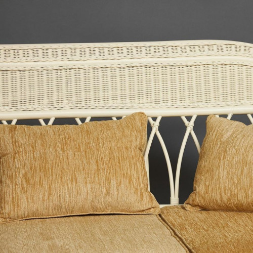 КОМПЛЕКТ для отдыха "MICHELLE" ( стол со стеклом+ диван + 2 кресла + подушки), TCH White (белый), Ткань рубчик, цвет кремовый