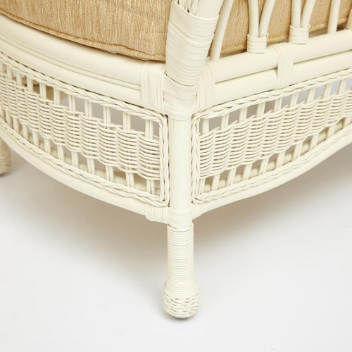 КОМПЛЕКТ для отдыха "MICHELLE" ( стол со стеклом+ диван + 2 кресла + подушки), TCH White (белый), Ткань рубчик, цвет кремовый