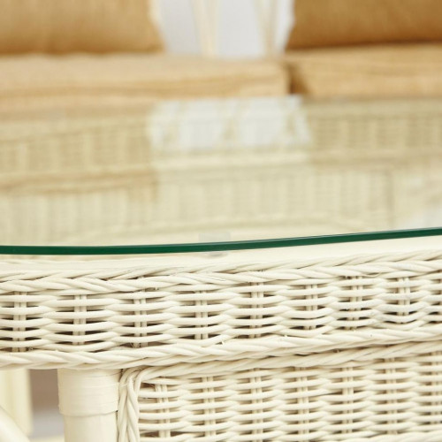 КОМПЛЕКТ для отдыха "MICHELLE" ( стол со стеклом+ диван + 2 кресла + подушки), TCH White (белый), Ткань рубчик, цвет кремовый