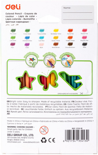 Карандаши цв. Deli EC113-18 Enovation трехгран. пластик 18цв. коробка/европод. (18шт)