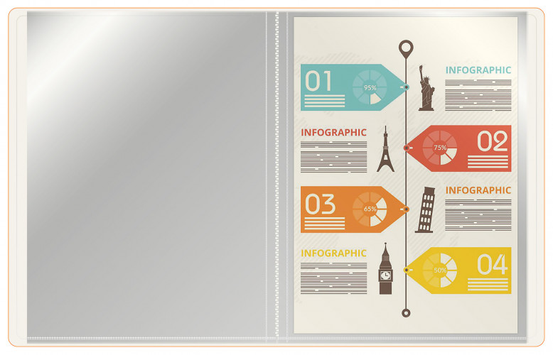 Папка с 30 прозр.вклад. Бюрократ Double Neon DNE07V30OR A4 пластик 0.7мм оранжевый