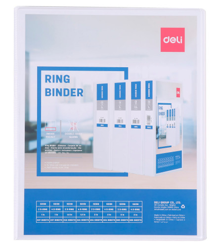 Папка на 2-х D-кольцах Deli E5610N A4 пластик 0.13мм белый вмест.180лист.
