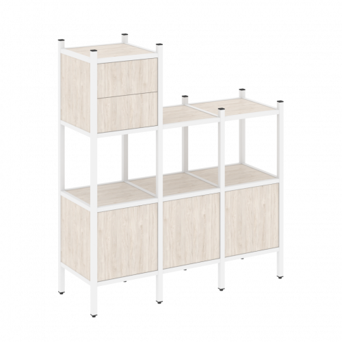 Loft Прямой стеллаж наборный VR.L-13 Денвер светлый/Белый металл 1278*446*1458